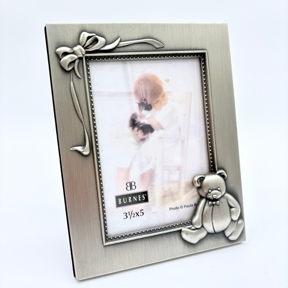 Silver Teddy Bear Baby Picture Frame Nursery Decor Baby Shower Gift 3.5x5